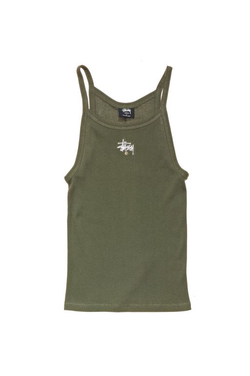 Stussy Womens Graffiti Rib Tanks Green - UGQXM7308